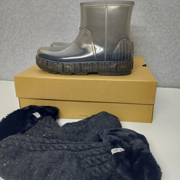 Ugg Drizlita Clear/Black Rain Boots Waterproof Removable Sock Liners Womens 9 - Picture 8 of 11